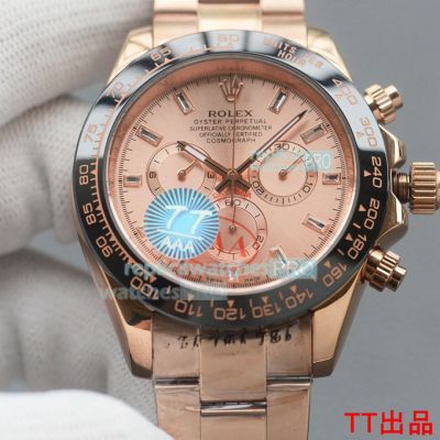 High Replica Rolex Daytona Watch Rose Gold Face Yellow Gold strap Black Ceramic Bezel 43mm